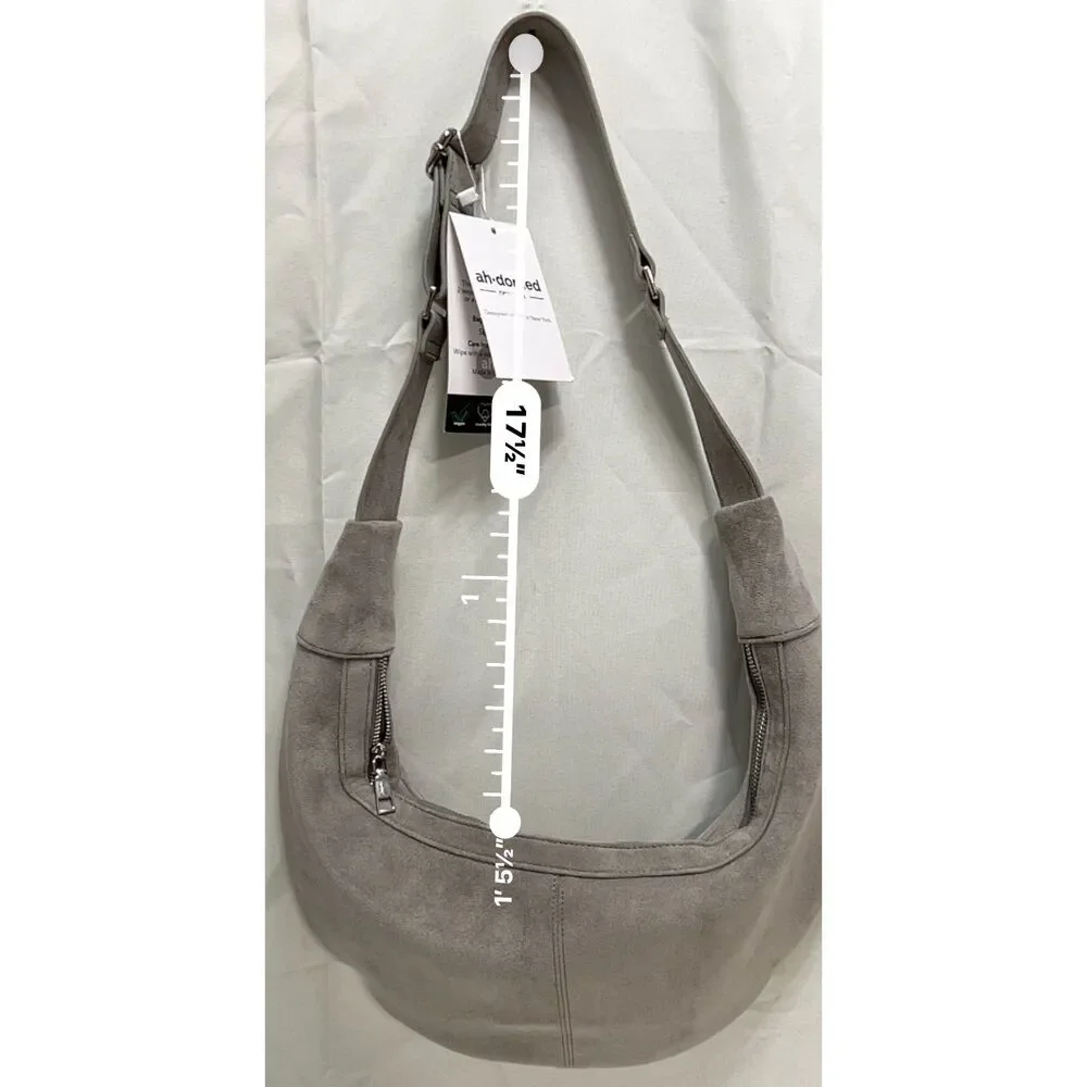 NWT ah.dorned grey vegan suede hobo bag